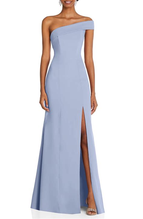 after six one shoulder evening gown|after six shoulder column gown.